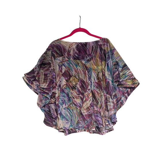 Jennifer Lopez Top Women S Multicolor Floral Blouse Poncho V-Neck Pullover Woven - Picture 5 of 7